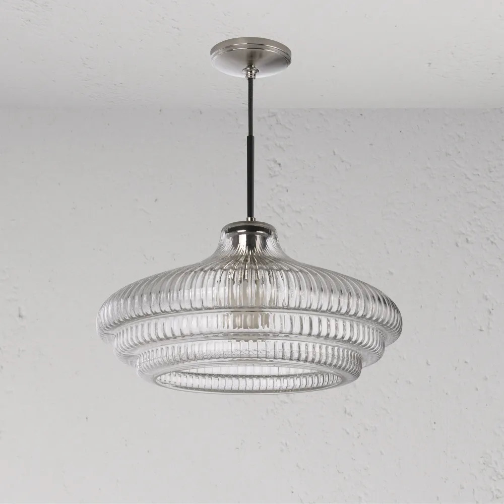 Brookfield Suspension Grand Format en Verre Cannelé - Nickel Poli
