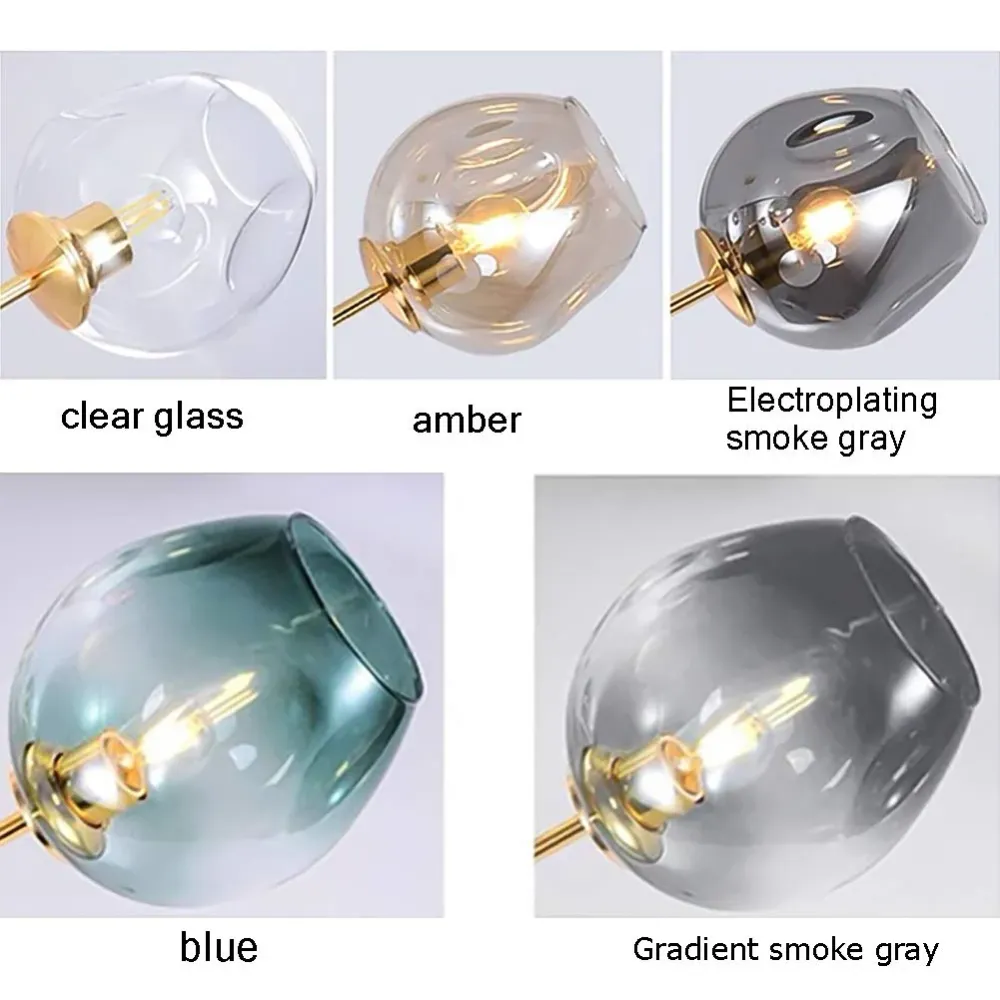 BUniq Lustre Spoutnik E26, 5 lumières, branches de boule de verre, suspension réglable en hauteur, lustre soufflé à la mai...