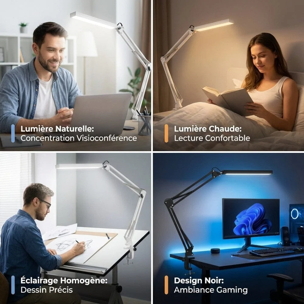 Lampe de Bureau LED AXEON : Bras articulé & Confort visuel Bureau Cosy