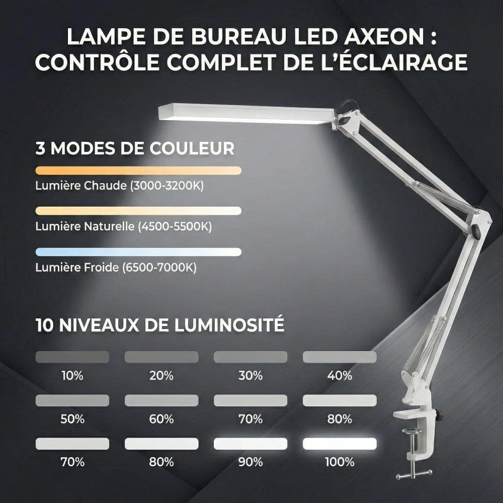 Lampe de Bureau LED AXEON : Bras articulé & Confort visuel Bureau Cosy