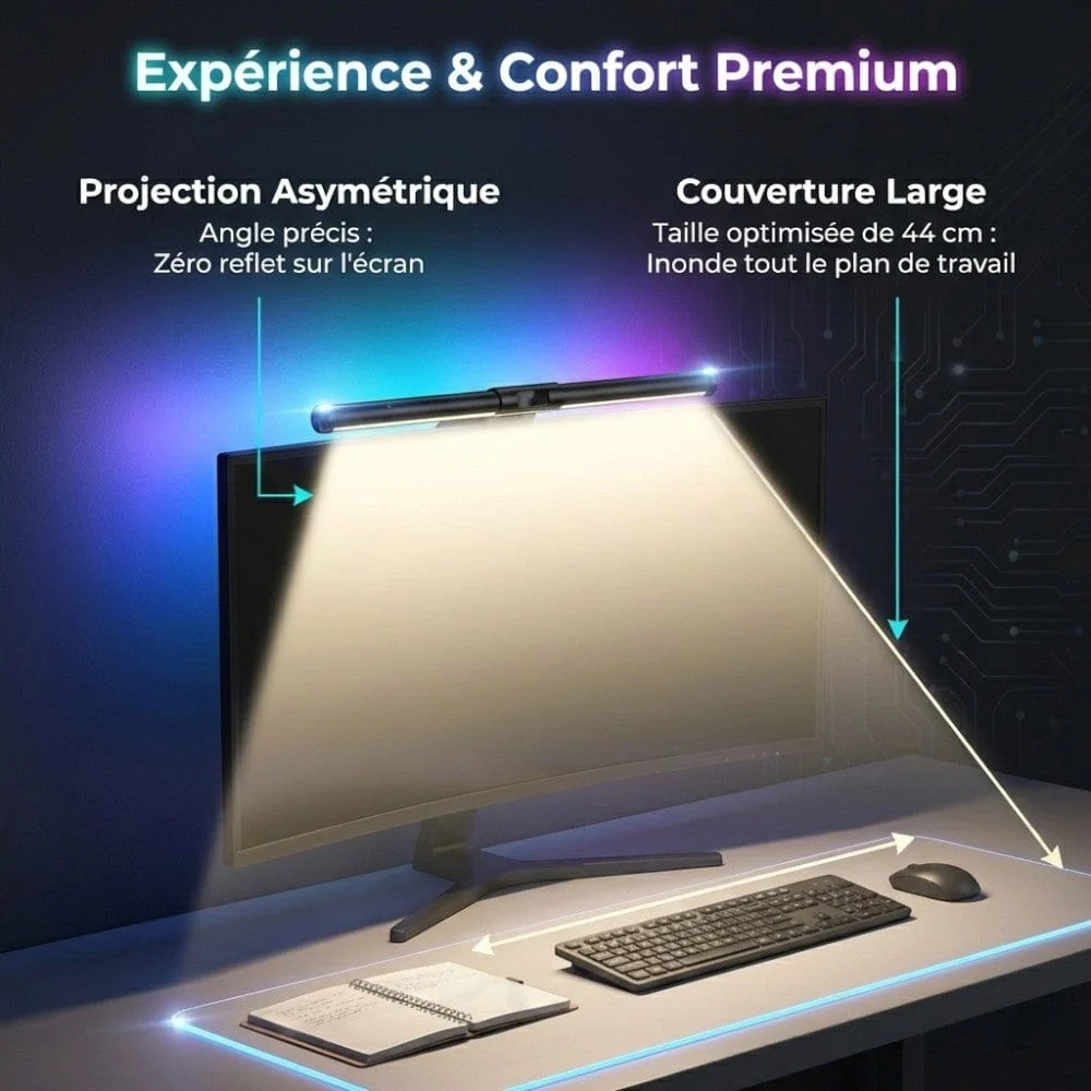 Lampe de Bureau Screenbar CHROMAX 44 cm RGB : Ambiance Immersive - Zéro Reflet Bureau Cosy
