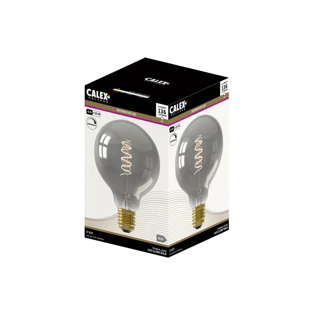 Calex Ampoule LED à filament spiralé - E27 - G95 - Titane