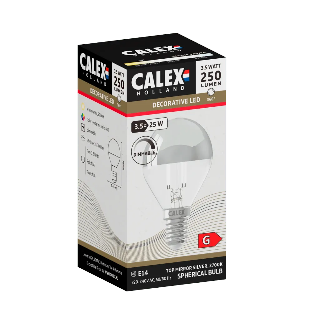 Calex Ampoule de rétroviseur - E14 - Filament - P45 - Chrome