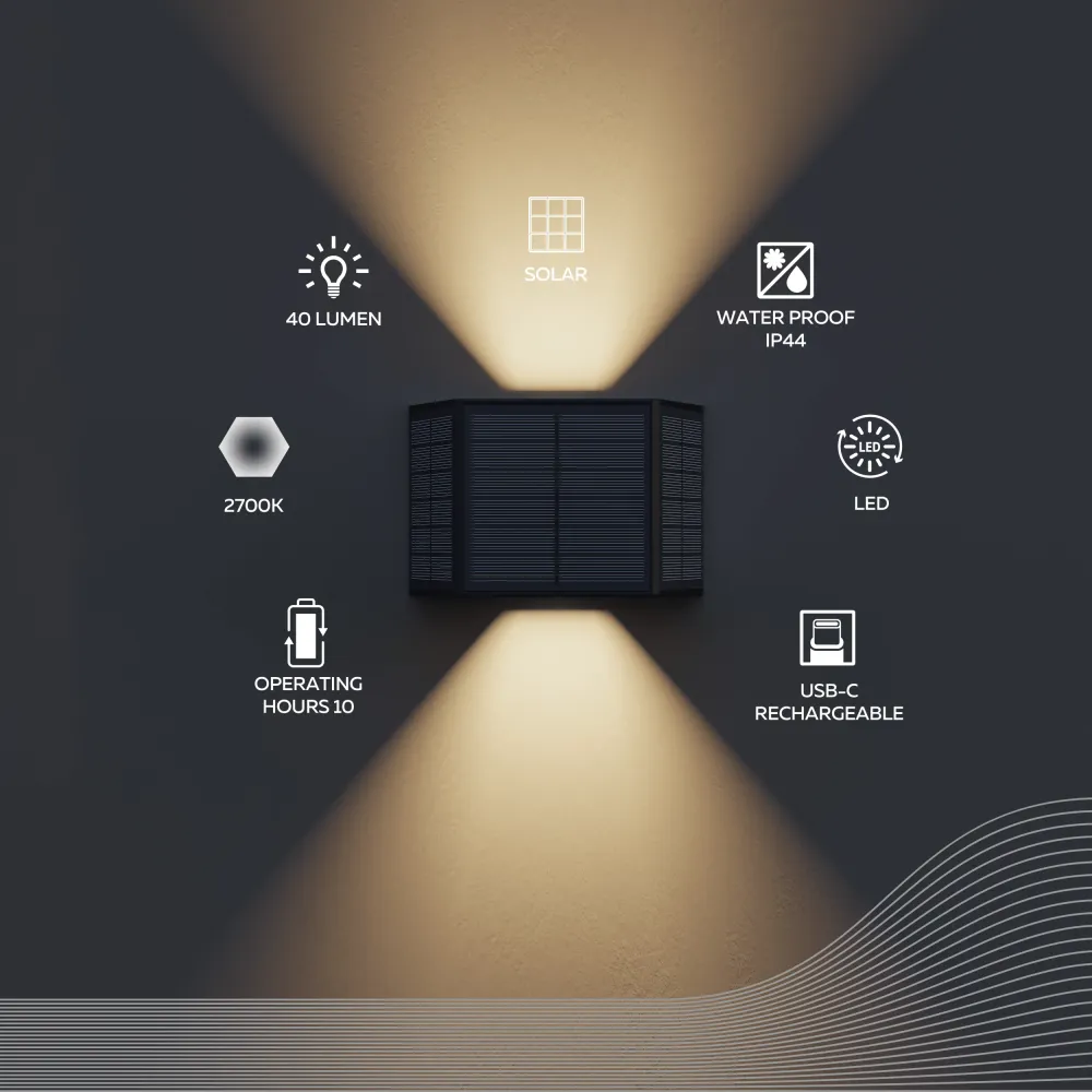 Calex Applique Murale Solaire Caserta - Up & Down - Noir