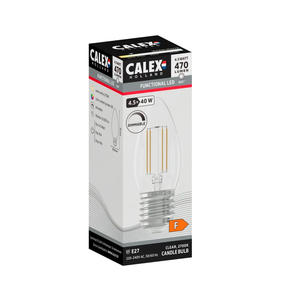 Calex Lampe LED à filament - E27 - B35 - Transparent