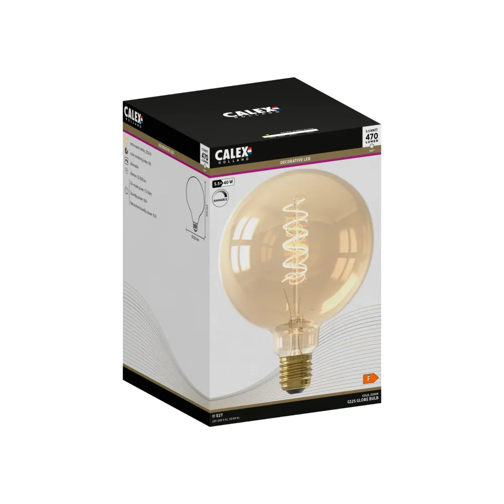 Calex Lampe LED à filament Flex - E27 - G125 - Or