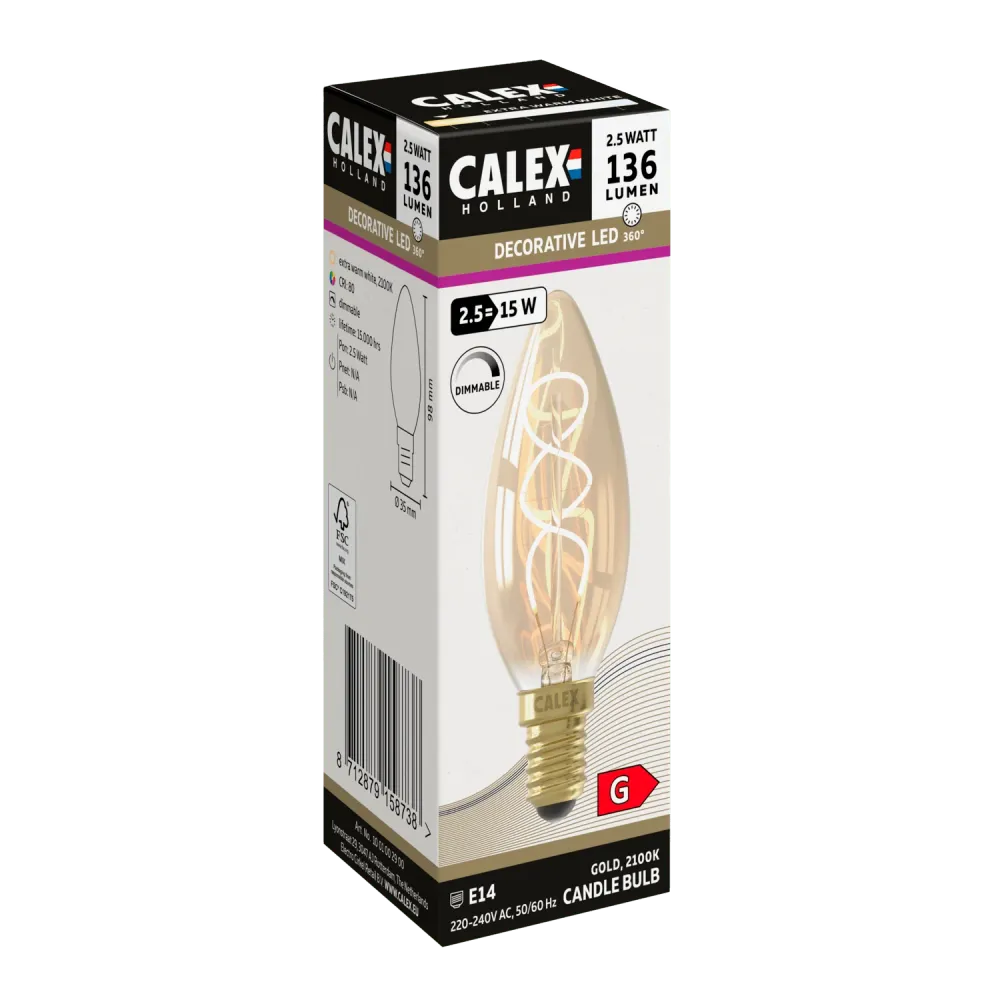 Calex Lampe LED à filament spirale - E14 - B35 - Or
