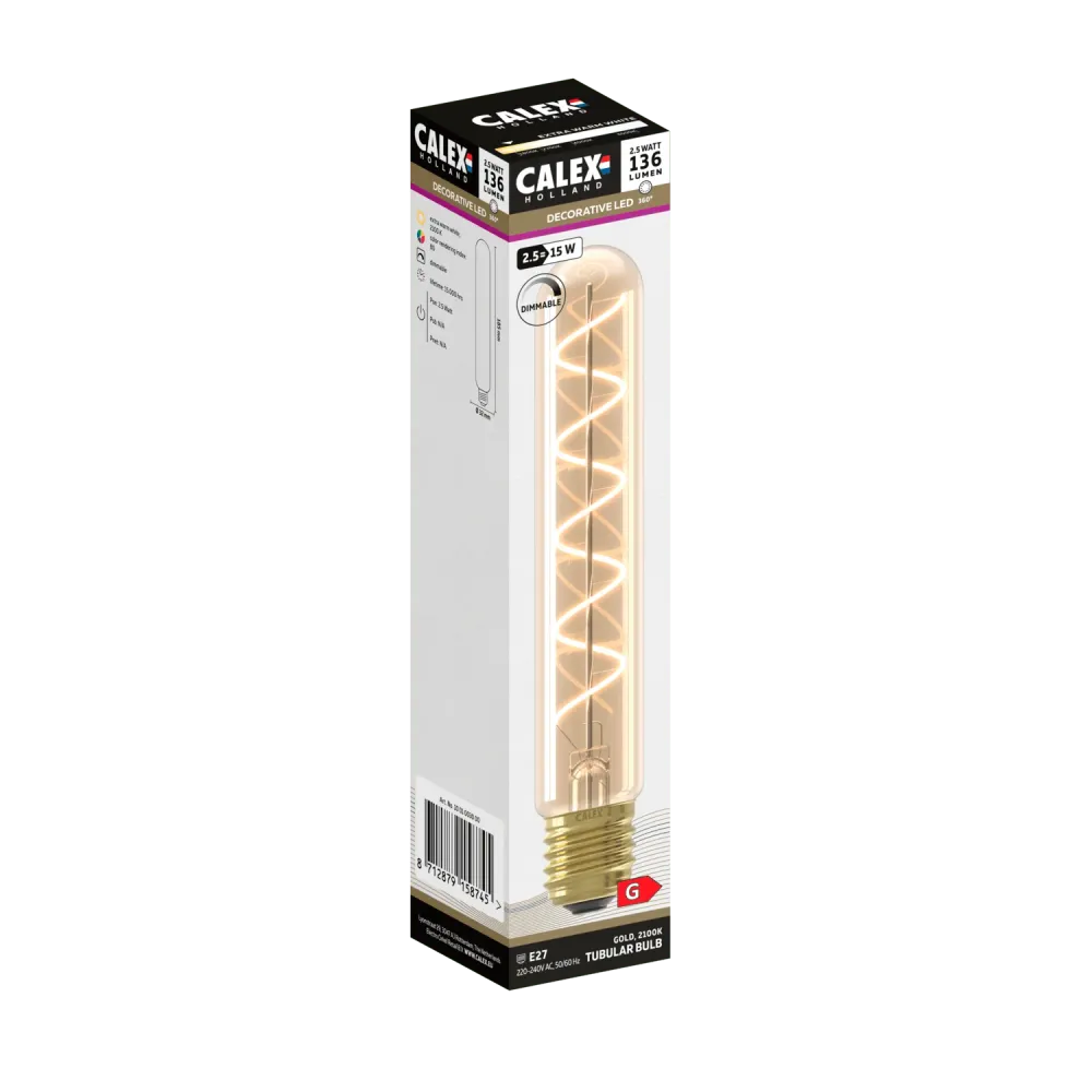 Calex Lampe LED à filament spirale - E27 - T32 - Or