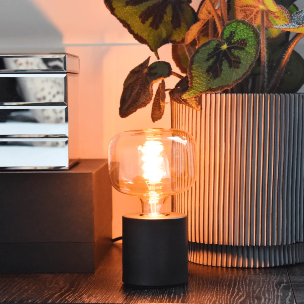 Calex Lampe de Table Ronde - E27 - Noir