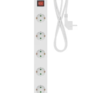 Calex Receptacle - 6-way - Switch - White - 1.4m cable