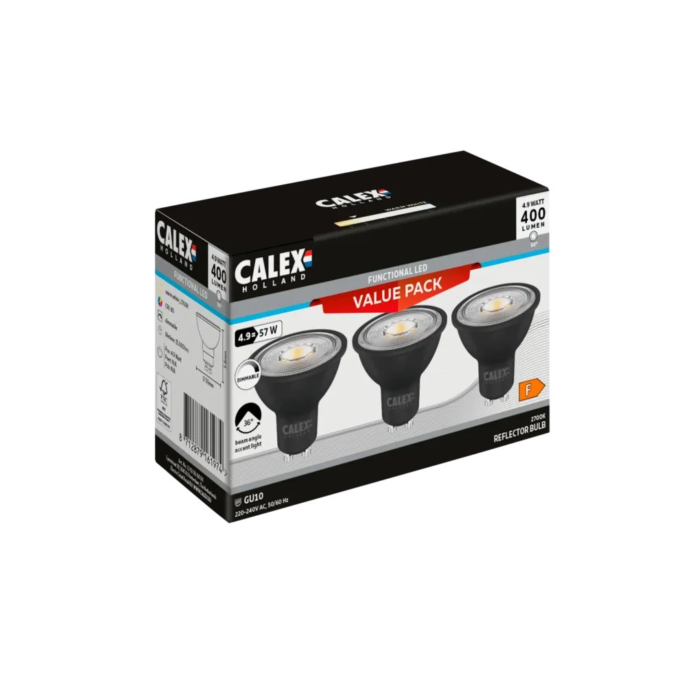 Calex Réflecteur LED - Lot de 3 - GU10 - CCT - Noir