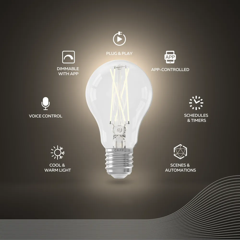 Calex Smart Ampoule LED - E27 - A60 - CCT - Transparent