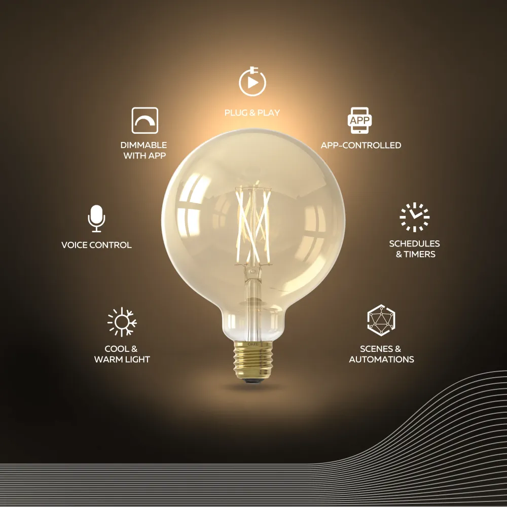 Calex Smart Ampoule LED - E27 - Filament - G125 - CCT - Doré