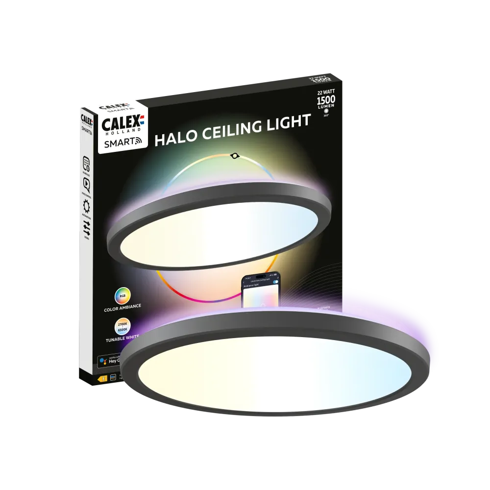 Calex Smart Plafonnier Halo - 30cm - RGB + CCT - Noir