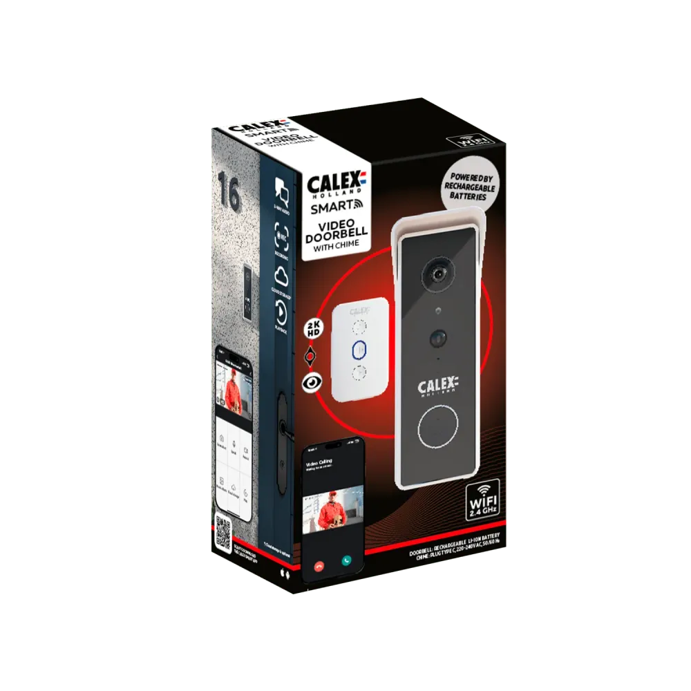 Calex Smart Sonnette Vidéo - 2K - Sans Fil - Noir