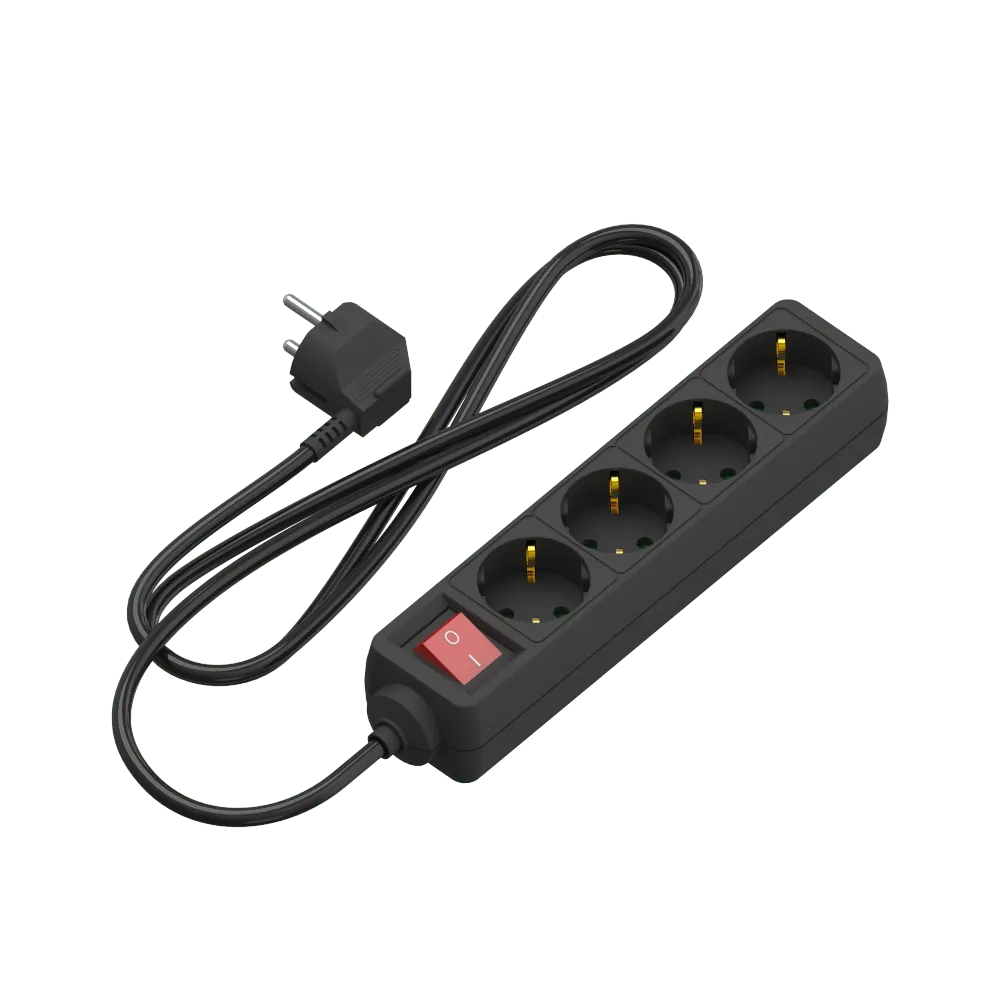 Calex - Table Socket - 4-way - RA + switch - 1.4m - Black 3x1.5mm2