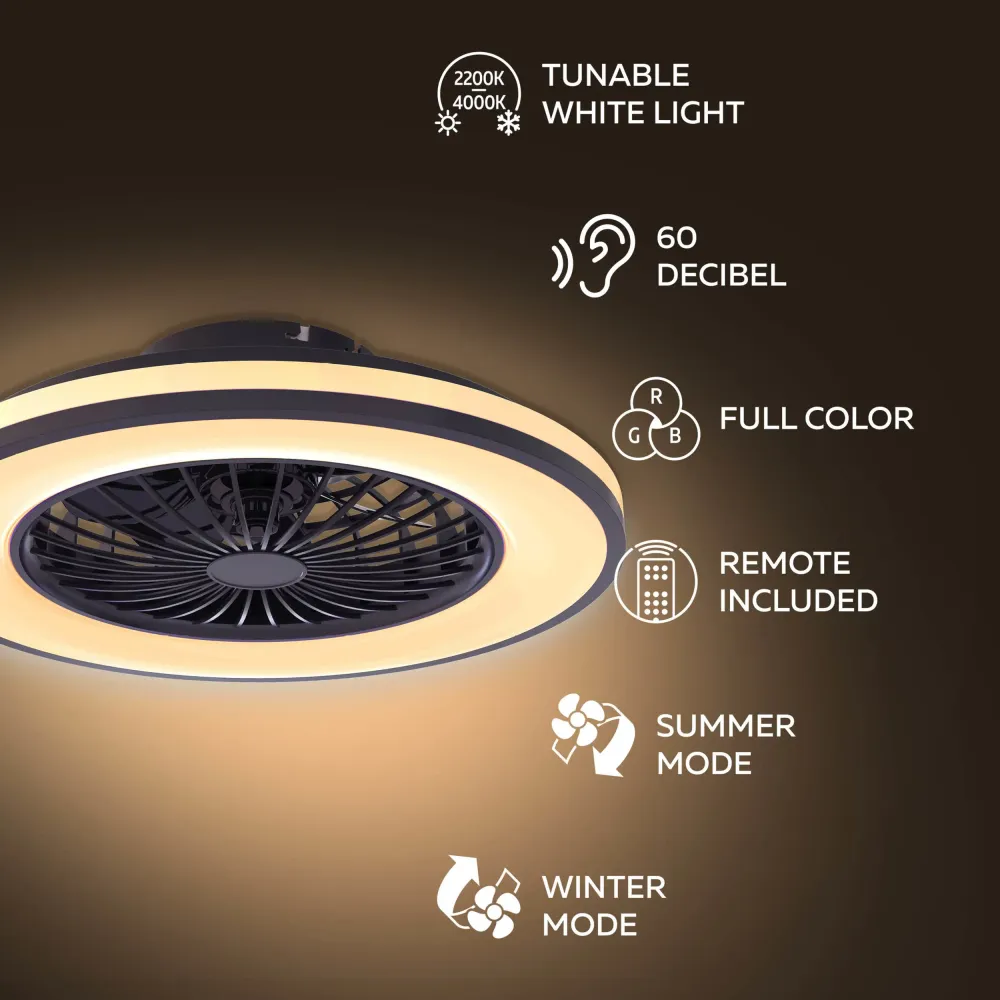 Ventilateur de Plafond LED Calex Ø49 cm – RGB+CCT – Blanc