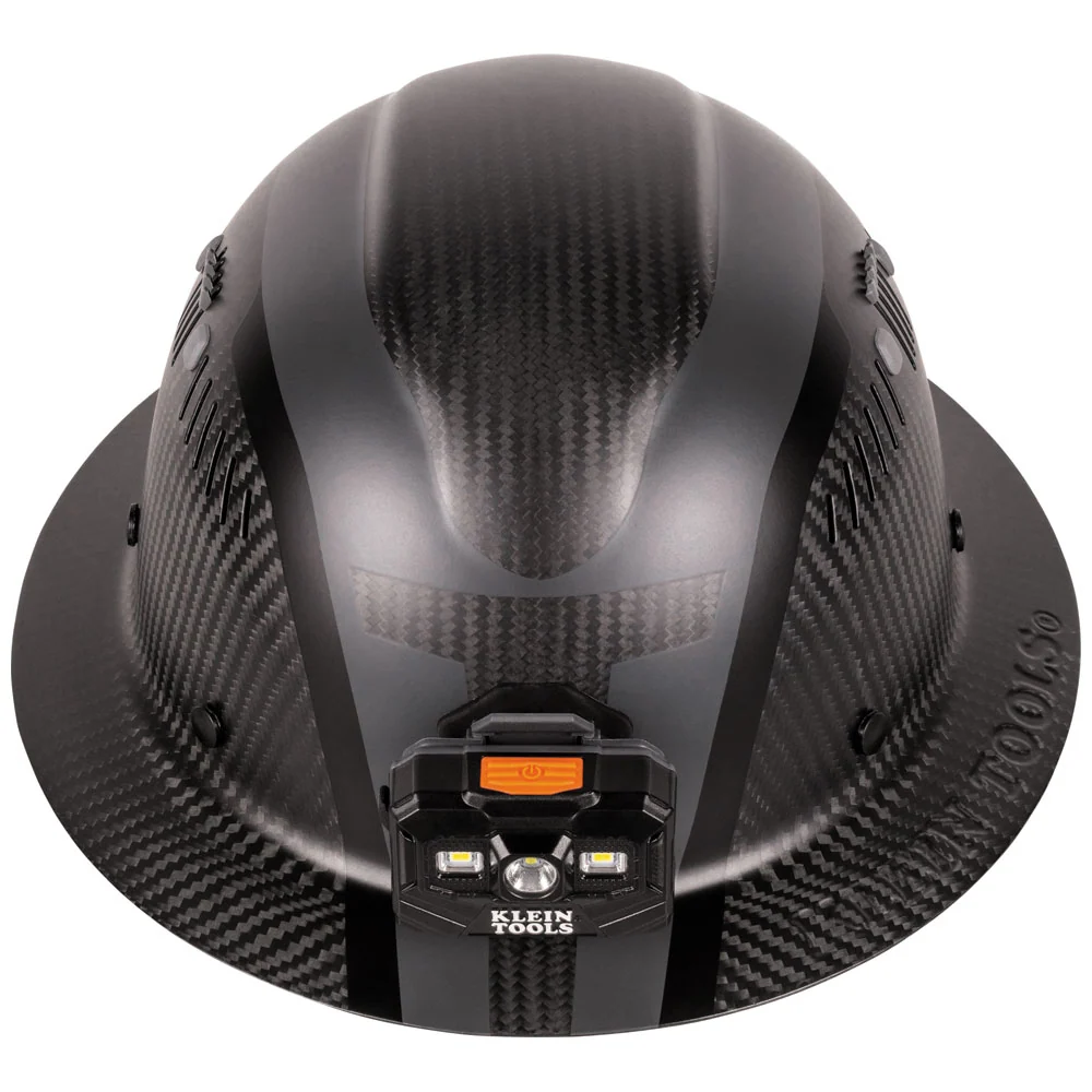 Casque de sécurité à visière intégrale ventilé en fibre de carbone Klein Tools SPARTAN, classe C avec lampe frontale, modè...