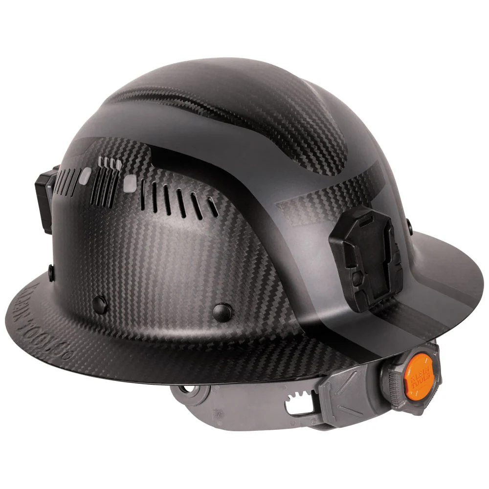Casque de sécurité à visière intégrale ventilé en fibre de carbone Klein Tools SPARTAN, classe C avec lampe frontale, modè...