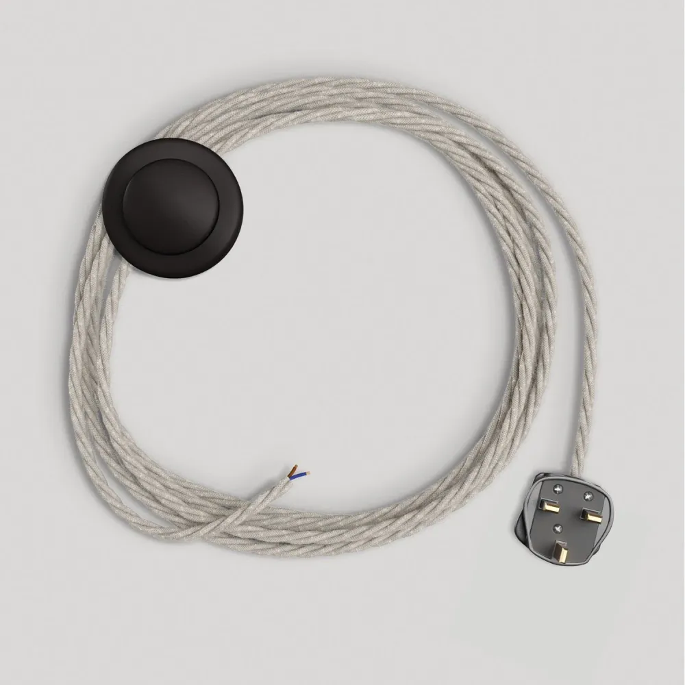 Câblage pour lampe avec câble blanc tressé de 3 m et fiche UK