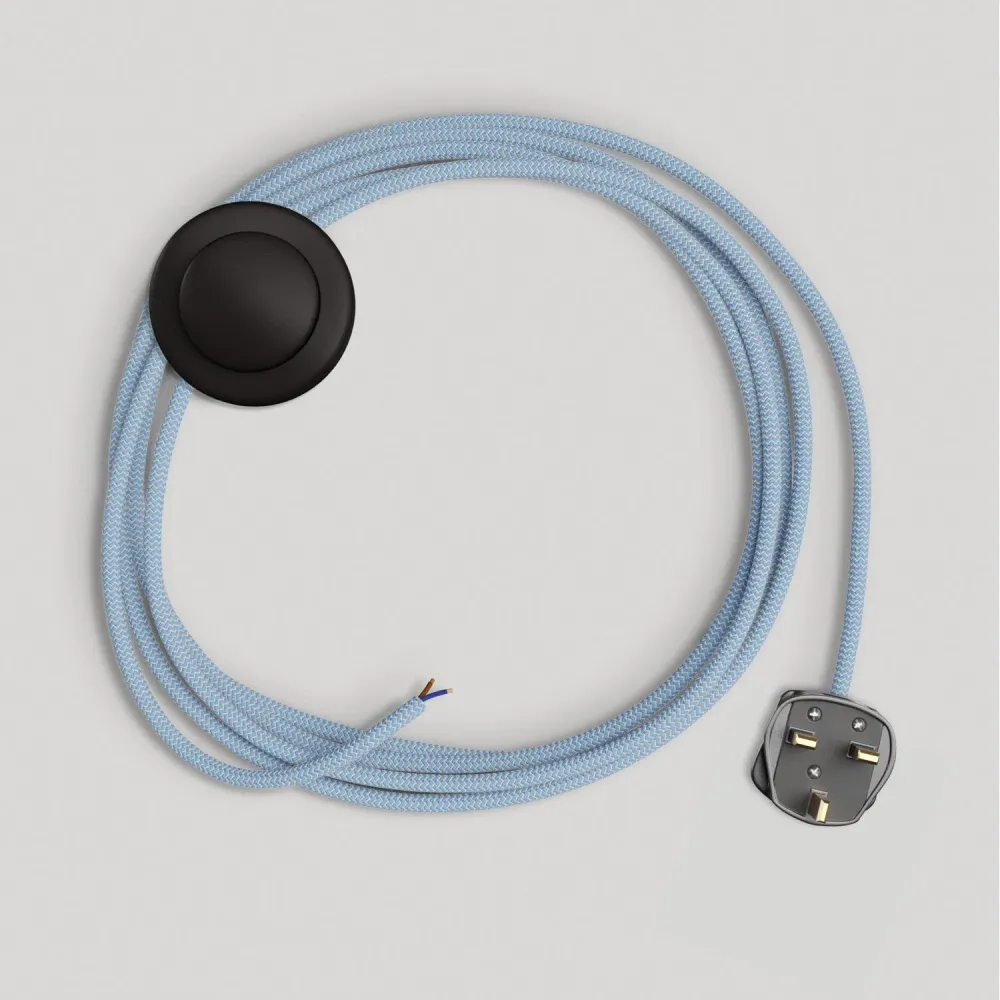 Câblage pour lampe avec câble bleu Steward en coton 3 m et fiche UK