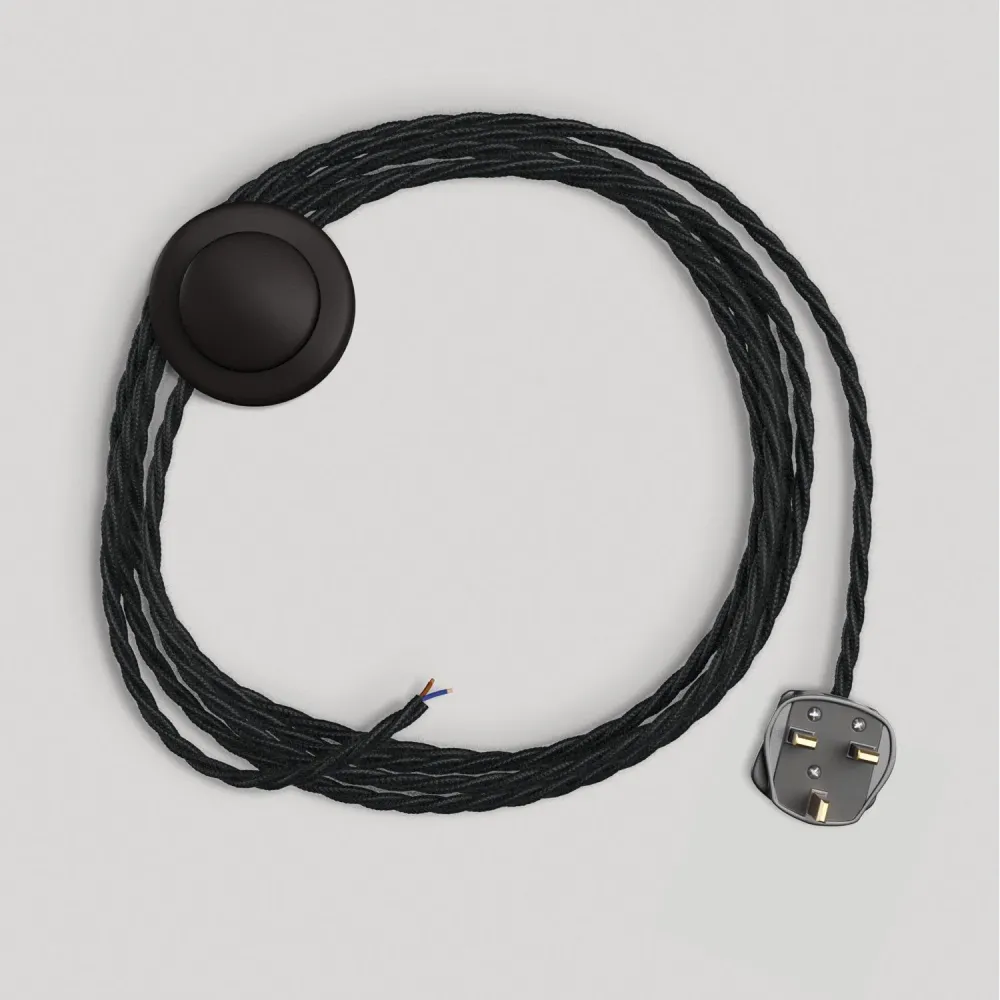 Câblage pour lampe avec câble noir tressé 3 m et fiche UK