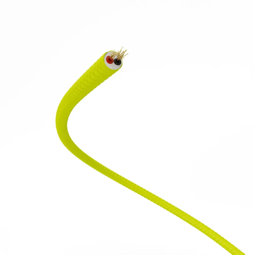 Câble d’alimentation basse tension recouvert de tissu effet soie Jaune Fluo RF10