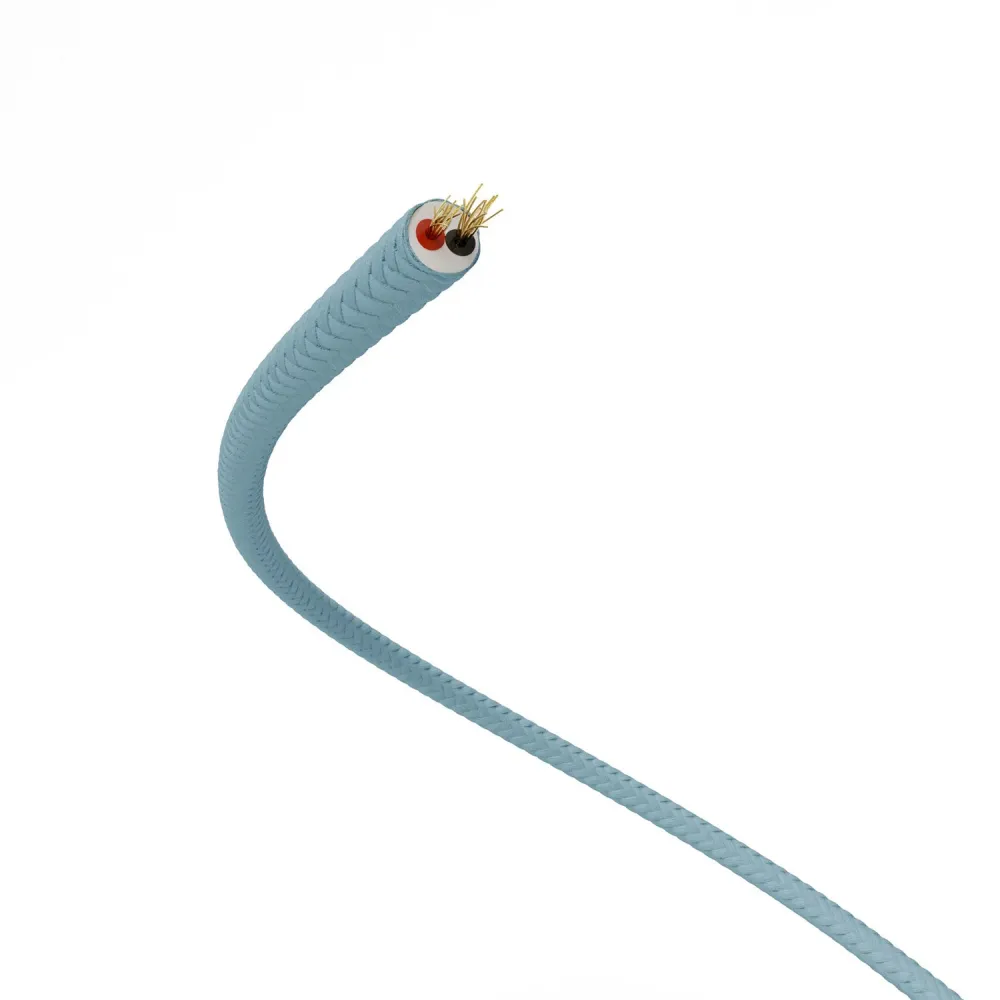 Câble d’alimentation extra basse tension recouvert de tissu effet soie bleu clair RM17