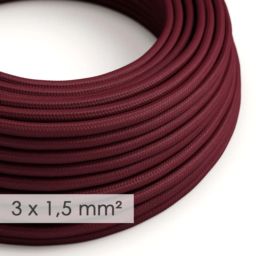 Câble électrique à grande section 3x1,50 rond - tissu effet soie Bordeaux RM19