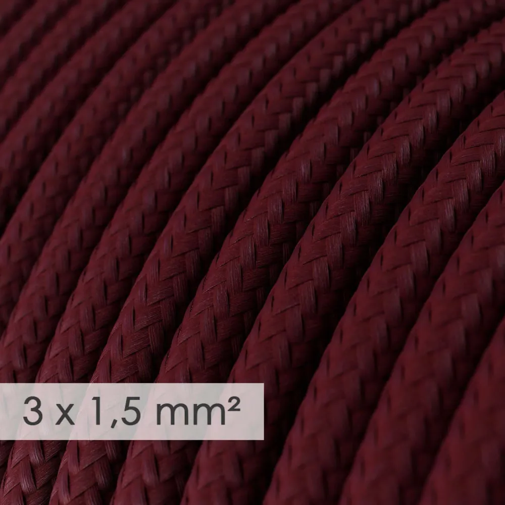 Câble électrique à grande section 3x1,50 rond - tissu effet soie Bordeaux RM19
