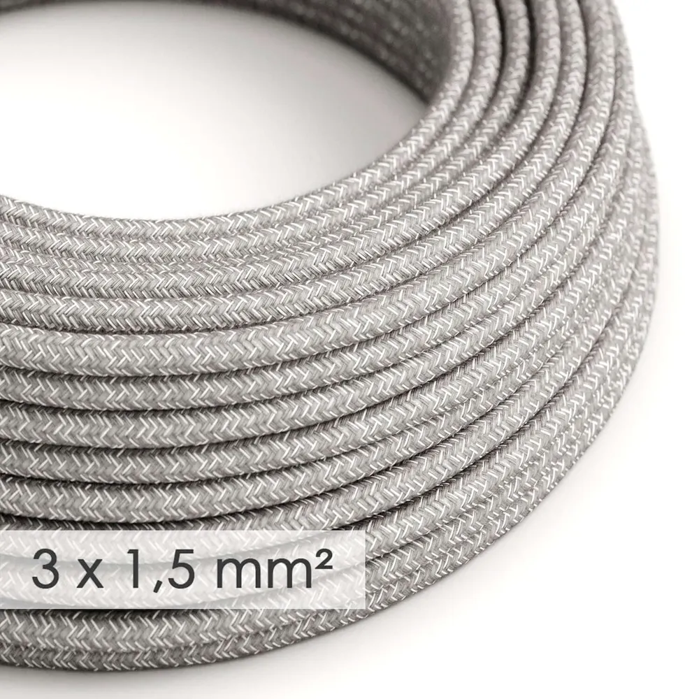 Câble électrique à large section 3x1,50 rond - lin naturel Gris RN02