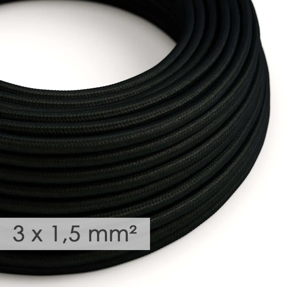 Câble électrique à large section 3x1,50 rond - tissu effet soie Noir RM04