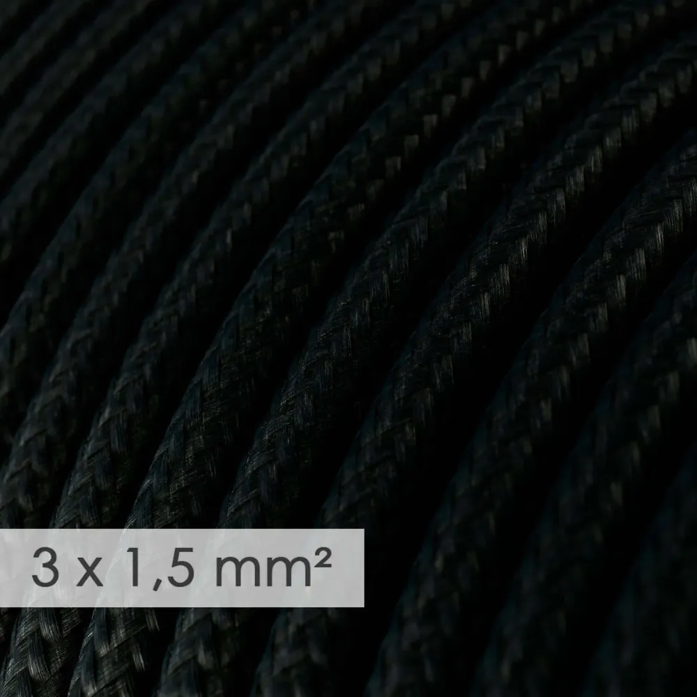 Câble électrique à large section 3x1,50 rond - tissu effet soie Noir RM04