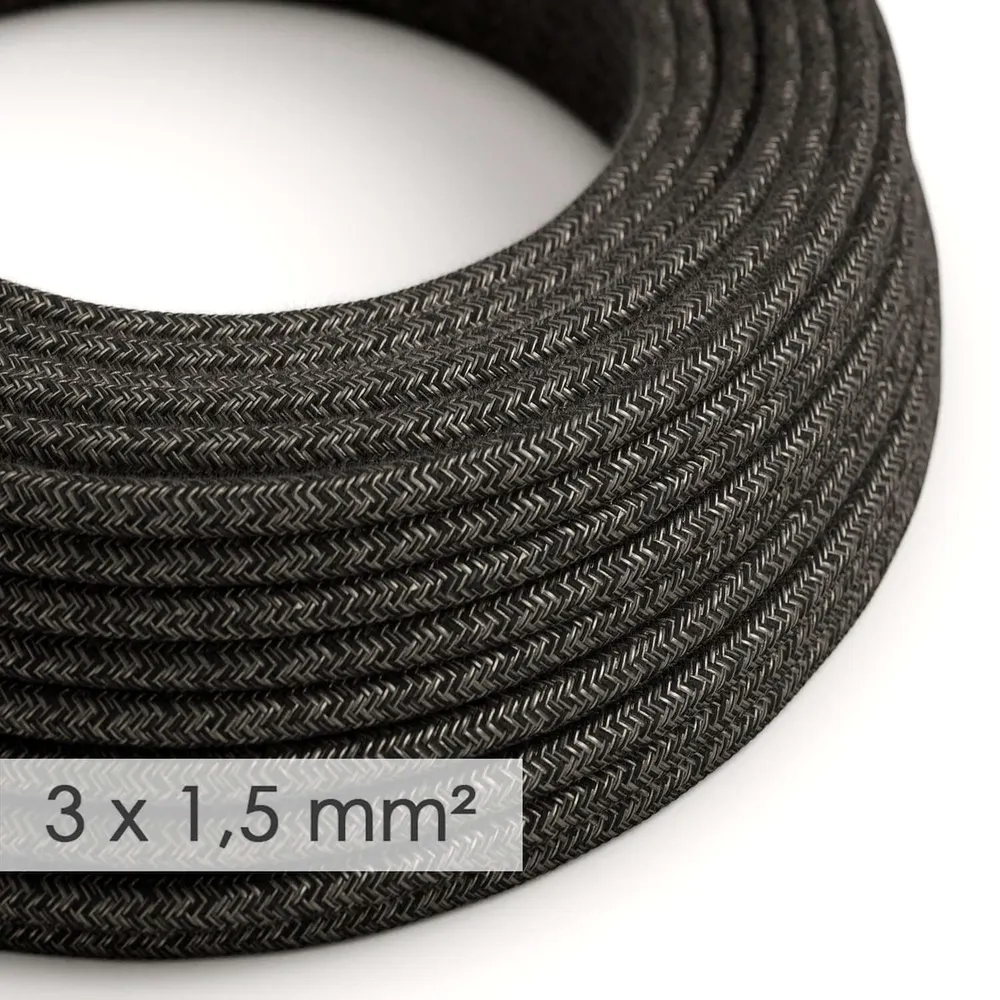 Câble électrique à large section 3x1,50 rond - lin naturel Anthracite RN03