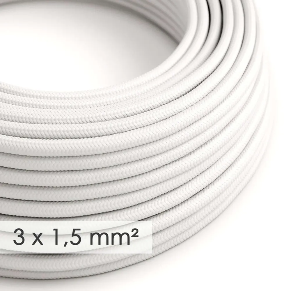 Câble électrique à large section 3x1,50 rond - tissu effet soie Blanc RM01