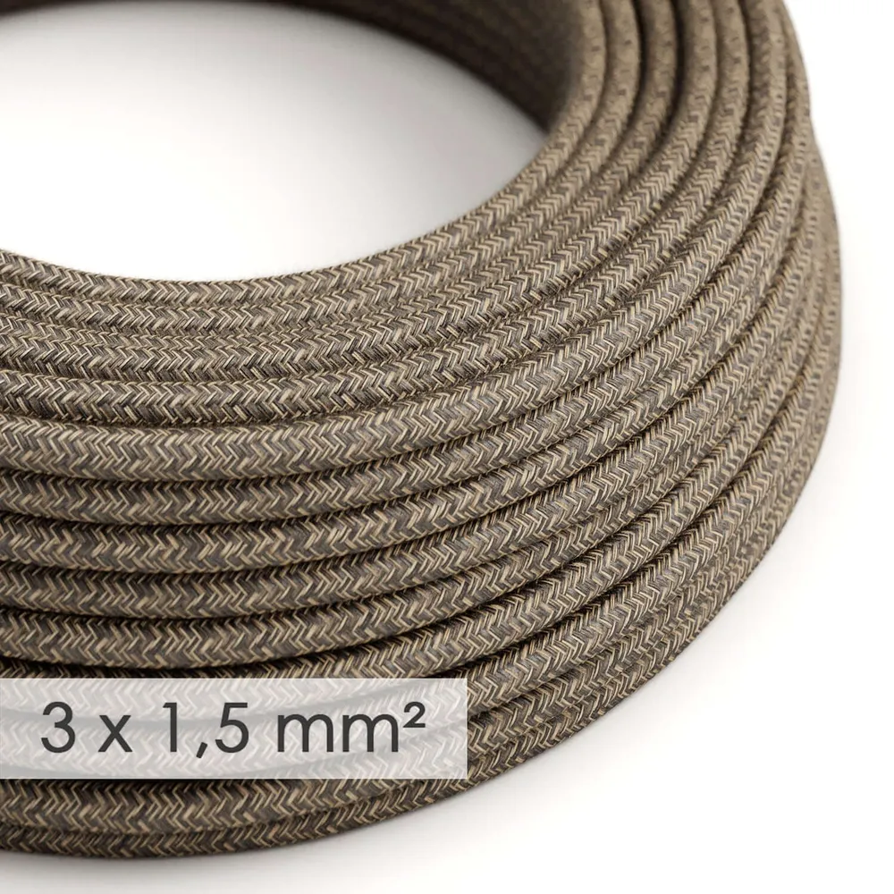 Câble électrique à large section 3x1,50 rond - lin naturel Marron RN04