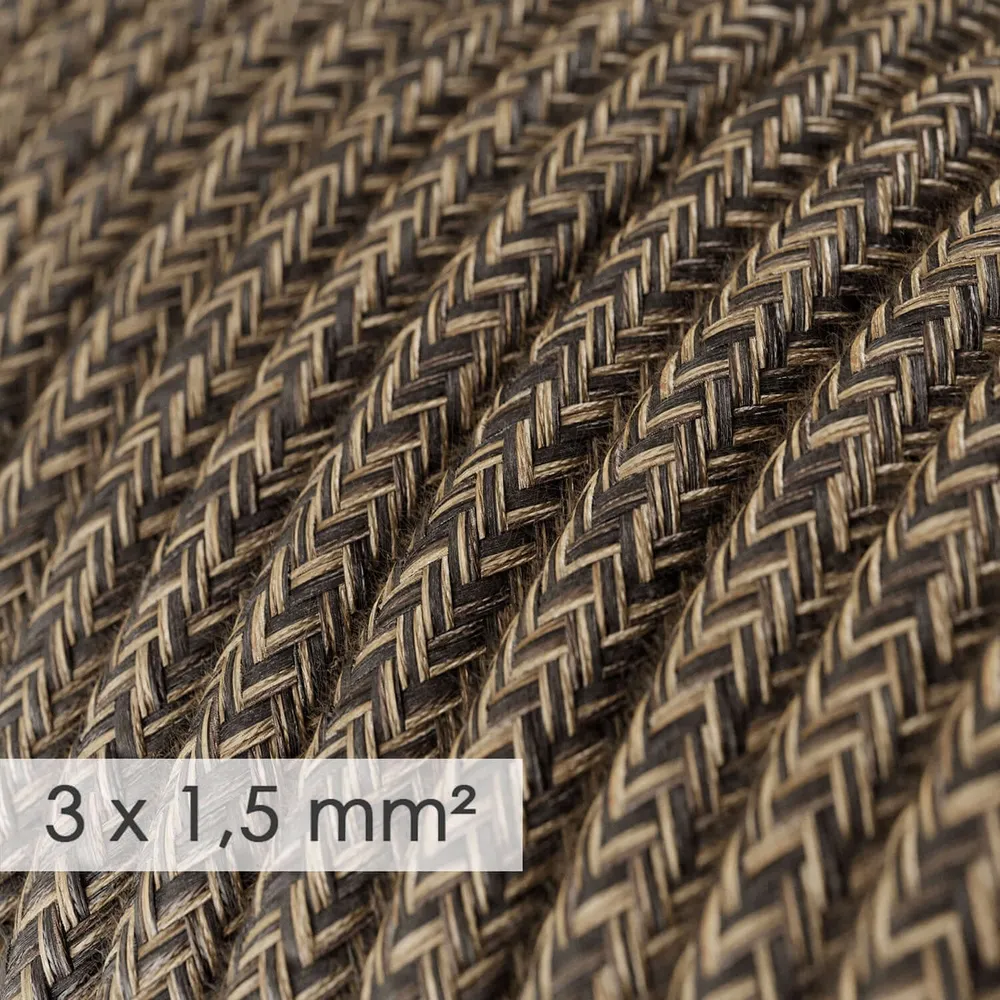 Câble électrique à large section 3x1,50 rond - lin naturel Marron RN04
