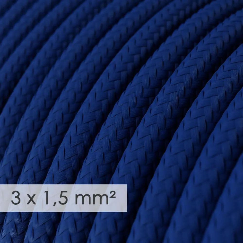 Câble électrique à large section 3x1,50 rond - tissu effet soie Bleu RM12