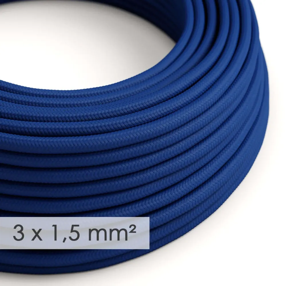 Câble électrique à large section 3x1,50 rond - tissu effet soie Bleu RM12