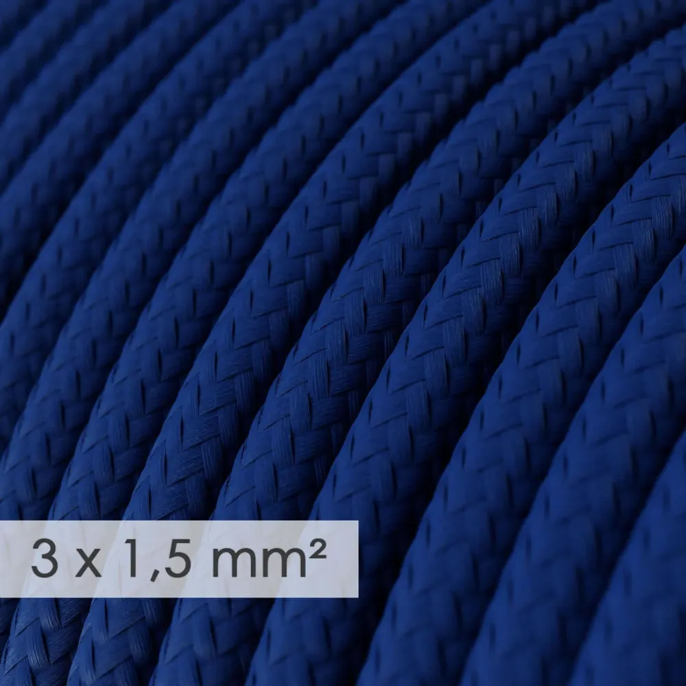 Câble électrique à large section 3x1,50 rond - tissu effet soie Bleu RM12