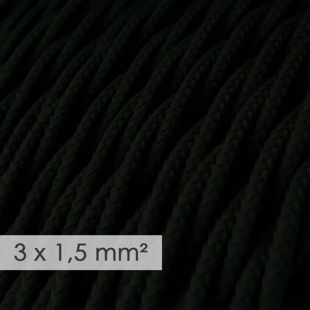 Câble électrique à large section 3x1,50 torsadé – tissu effet soie Noir TM04