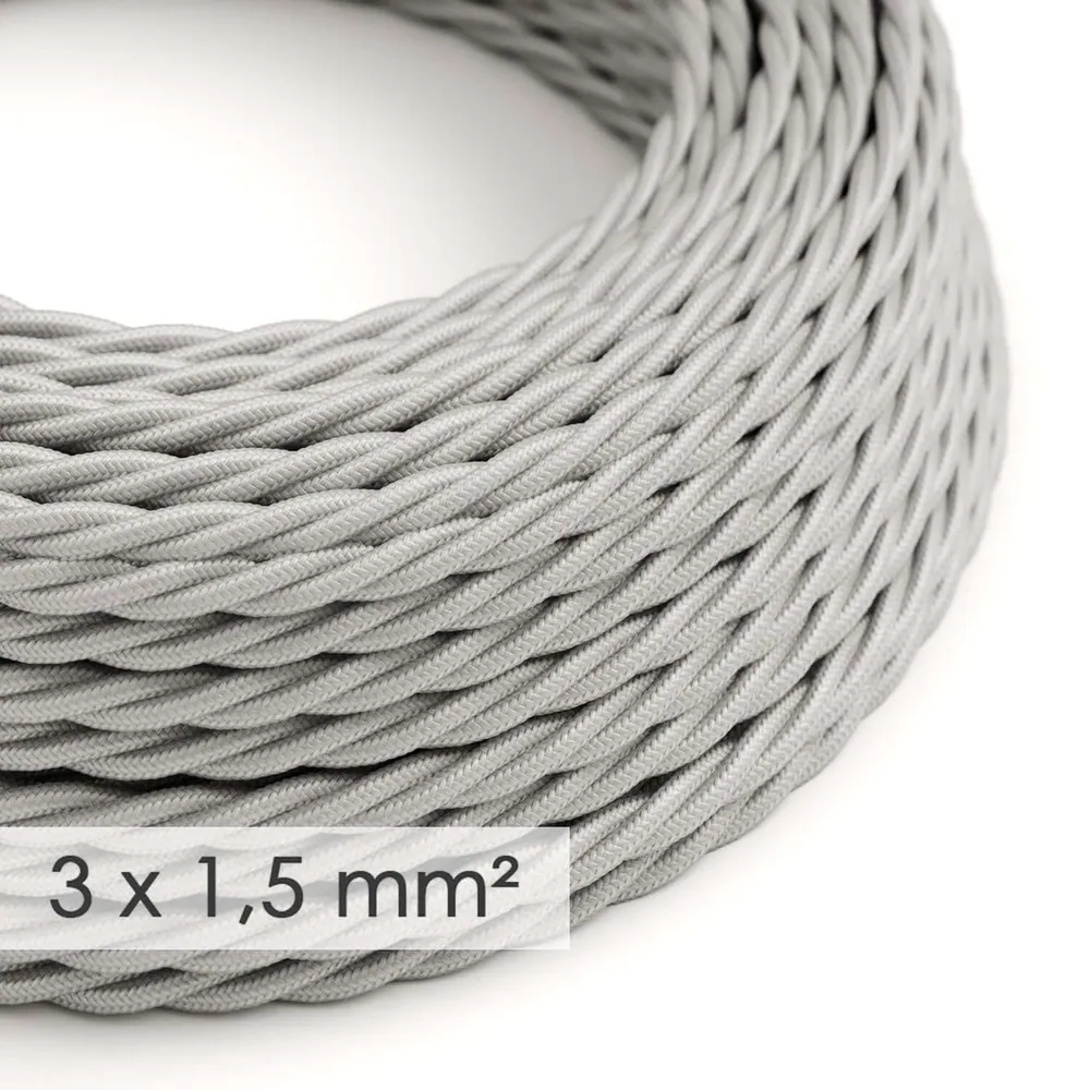 Câble électrique à large section 3x1,50 tressé - tissu effet soie Argent TM02