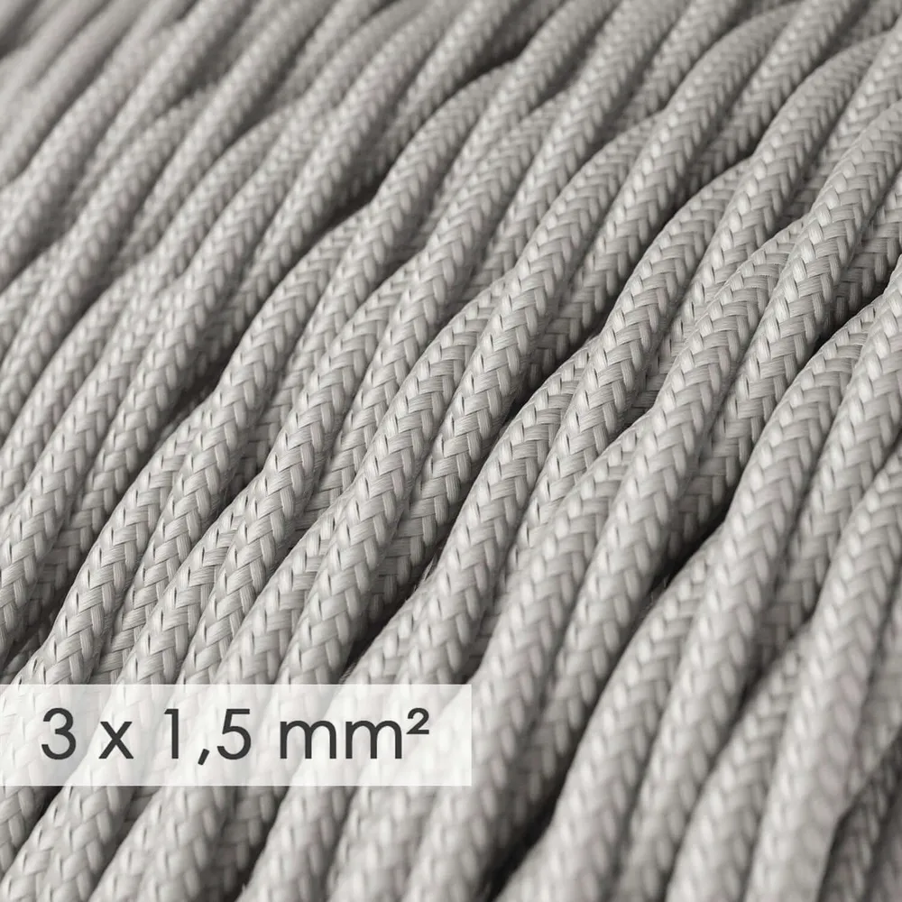 Câble électrique à large section 3x1,50 tressé - tissu effet soie Argent TM02
