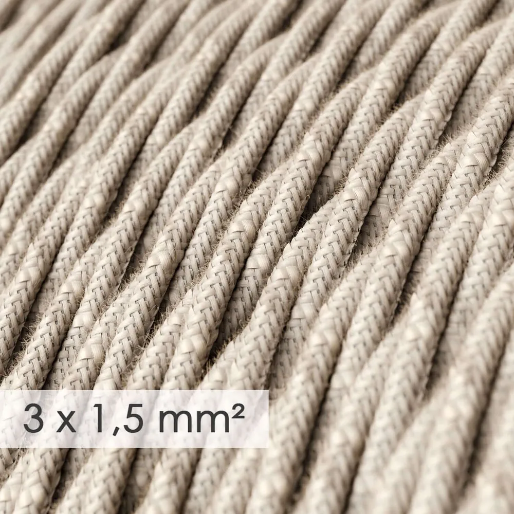 Câble électrique à large section 3x1,50 tressé - lin naturel Neutre TN01