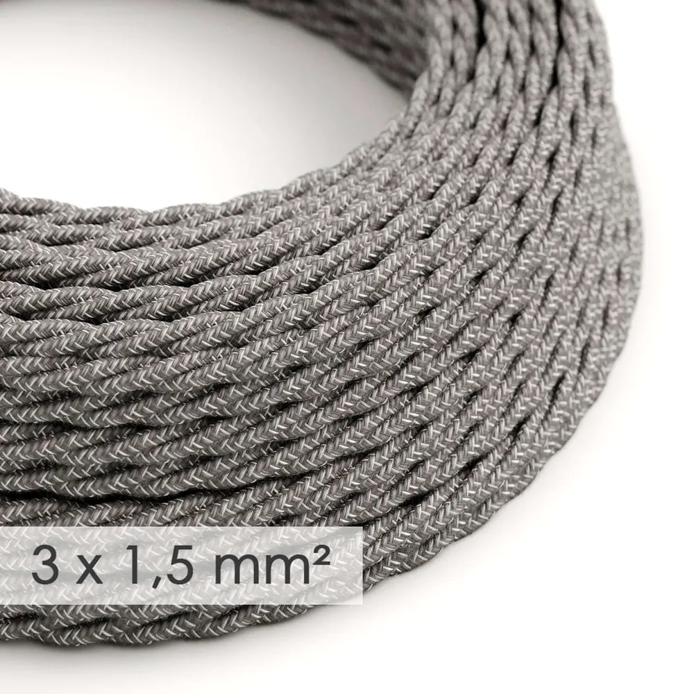 Câble électrique à large section 3x1,50 tressé - lin naturel Gris TN02