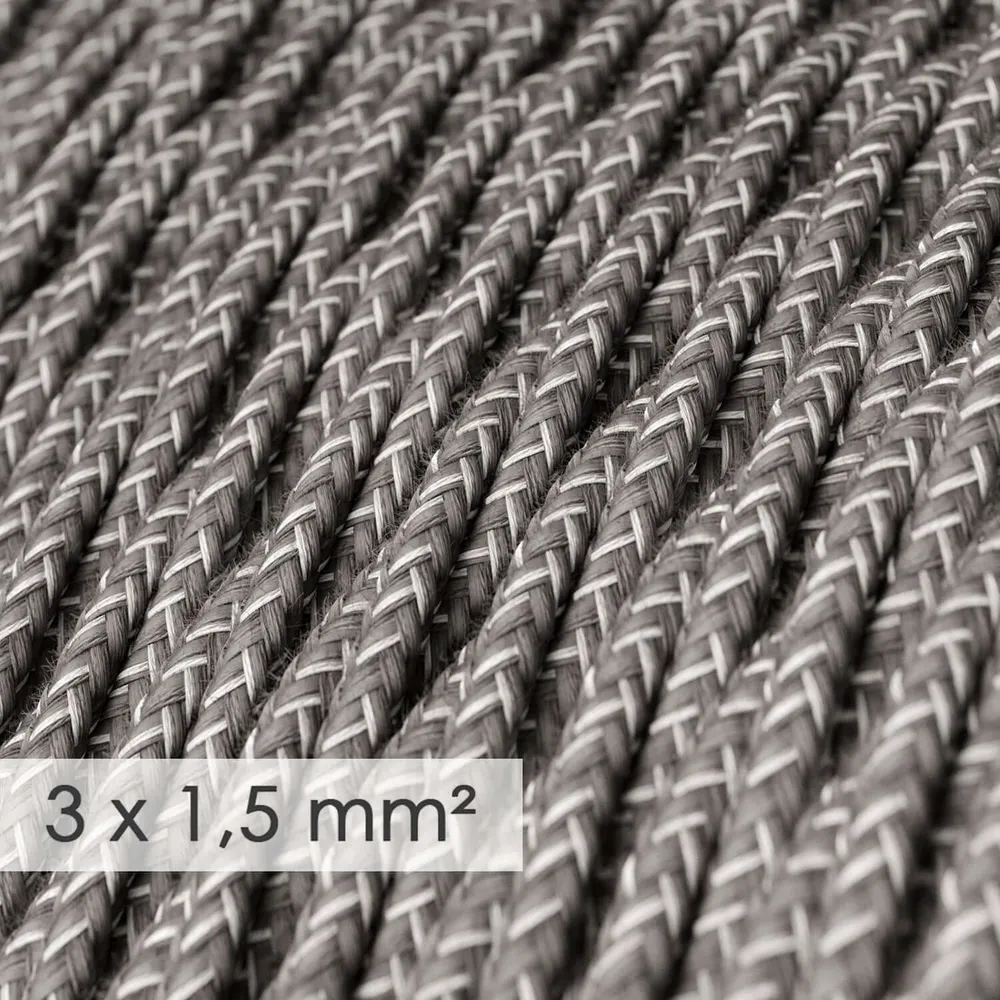 Câble électrique à large section 3x1,50 tressé - lin naturel Gris TN02