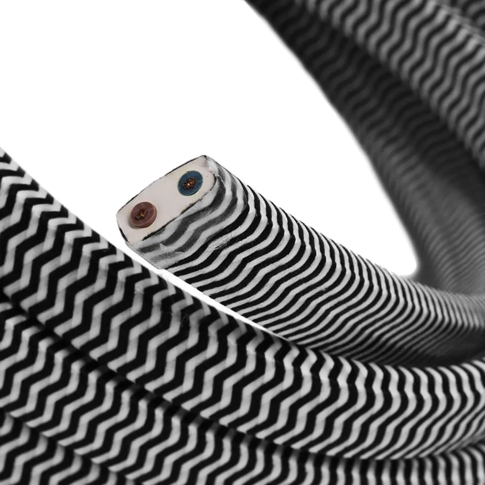 Câble électrique pour guirlande lumineuse gainé tissu ZigZag Blanc - Noir CZ04