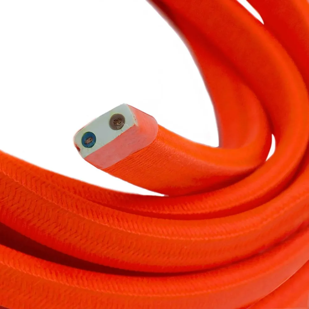 Câble électrique pour guirlande lumineuse gainé de tissu Orange Fluo CF15