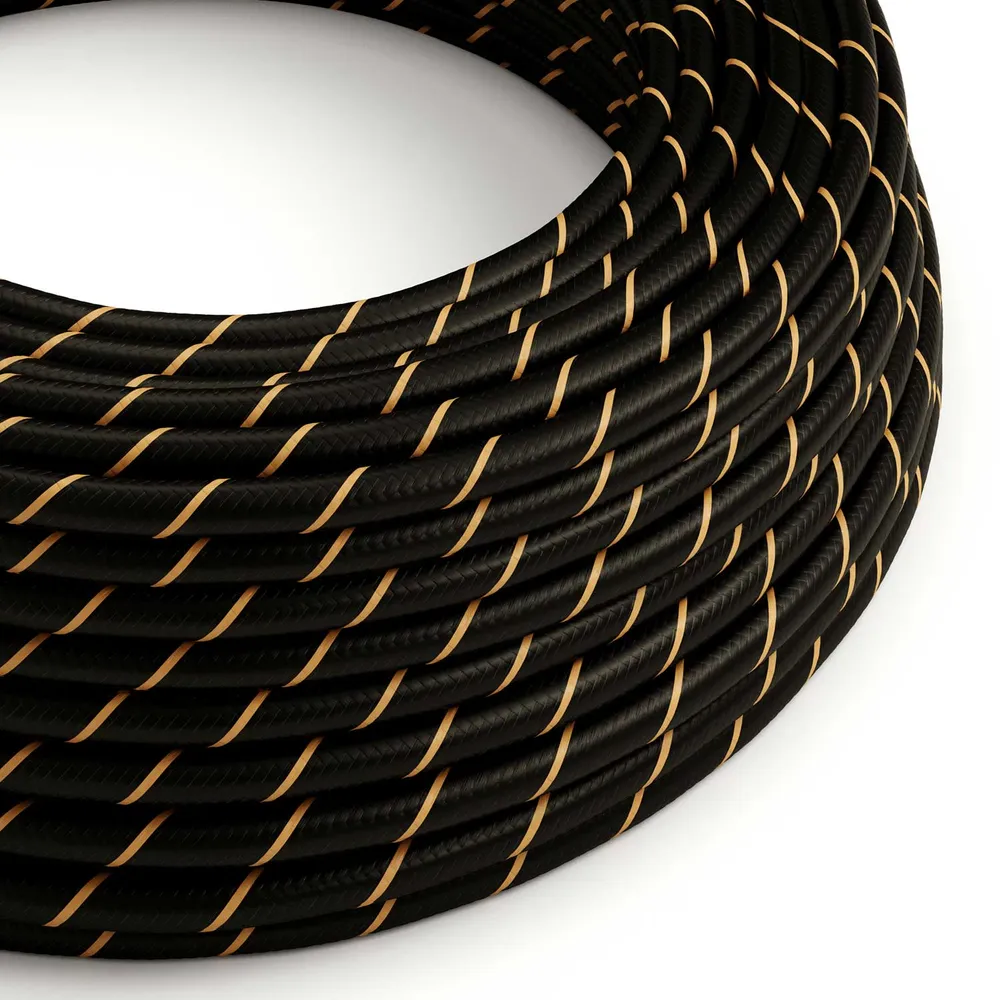 Câble électrique rond Vertigo HD gainé de tissu Noir et Or ERM42