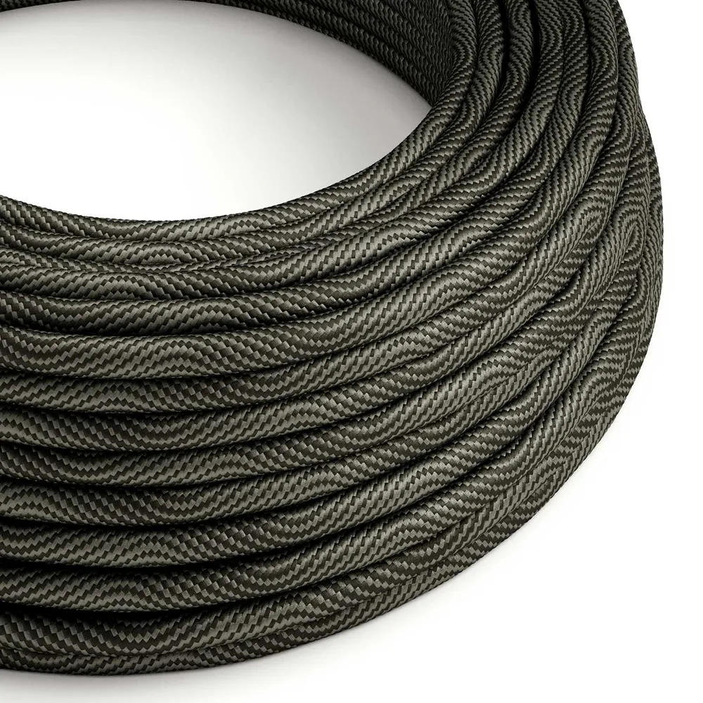 Câble électrique rond Vertigo HD gainé de tissu noir optique et gris ERM67
